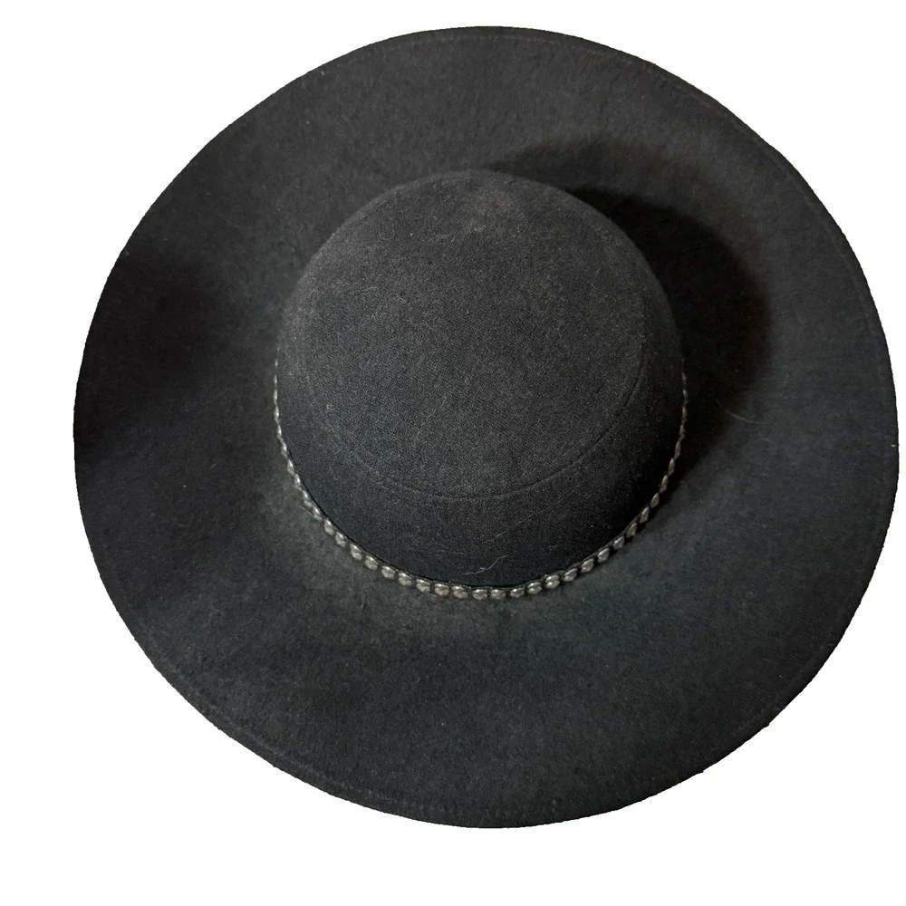 Sierra Accessories Black Wool Blend Wide Brim Floopy Hat Silver Studs OS
